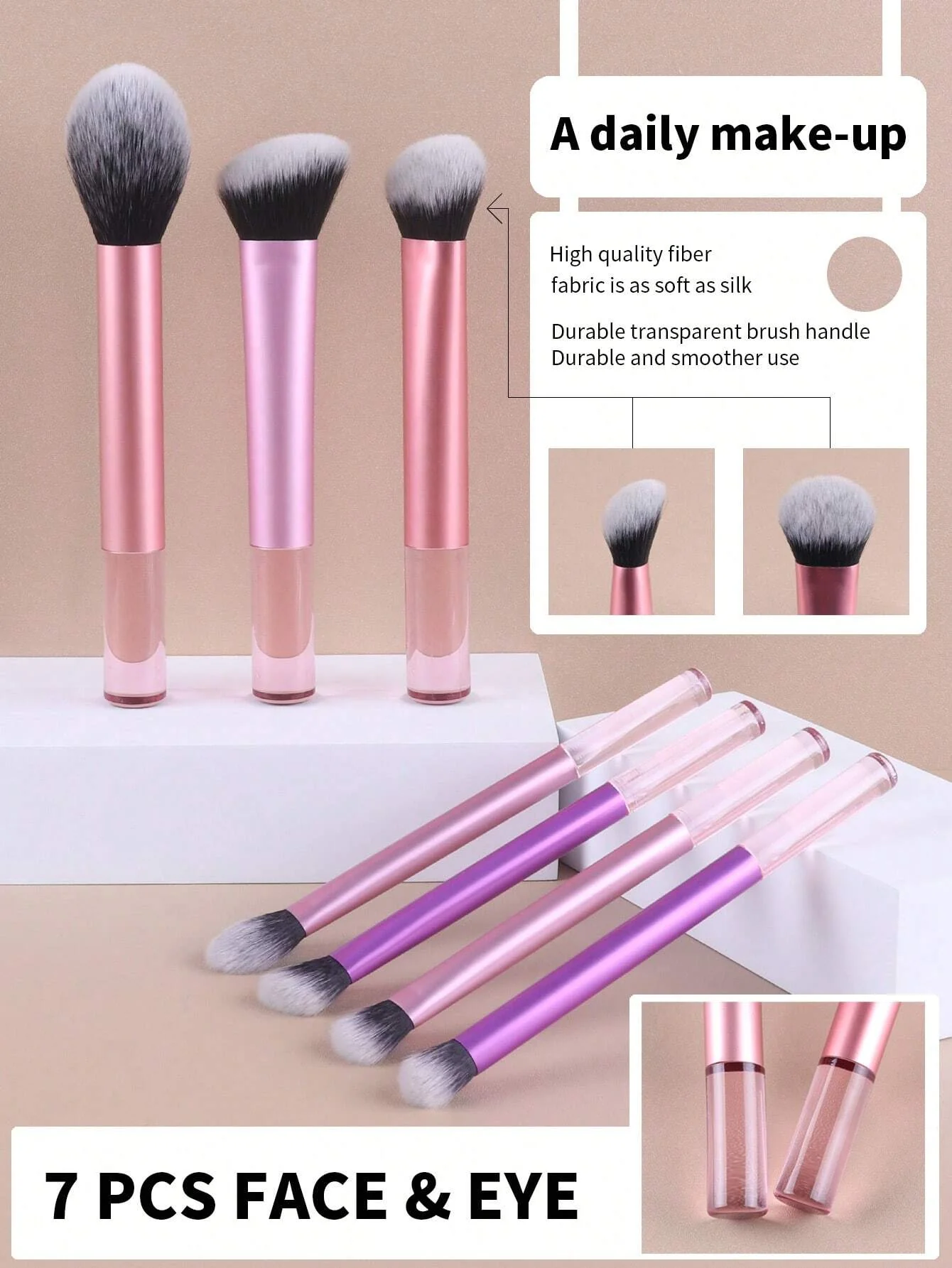12pcs Multifunctional Makeup Brushes Set Including Powder Brush, Blush Brush, Foundation Brush, Eyeshadow Brush, Blending Brush, Contour Brush, Plus A Bevelled Beauty Sponge, A Round Beauty Sponge And A White Powder Puff - Image 9
