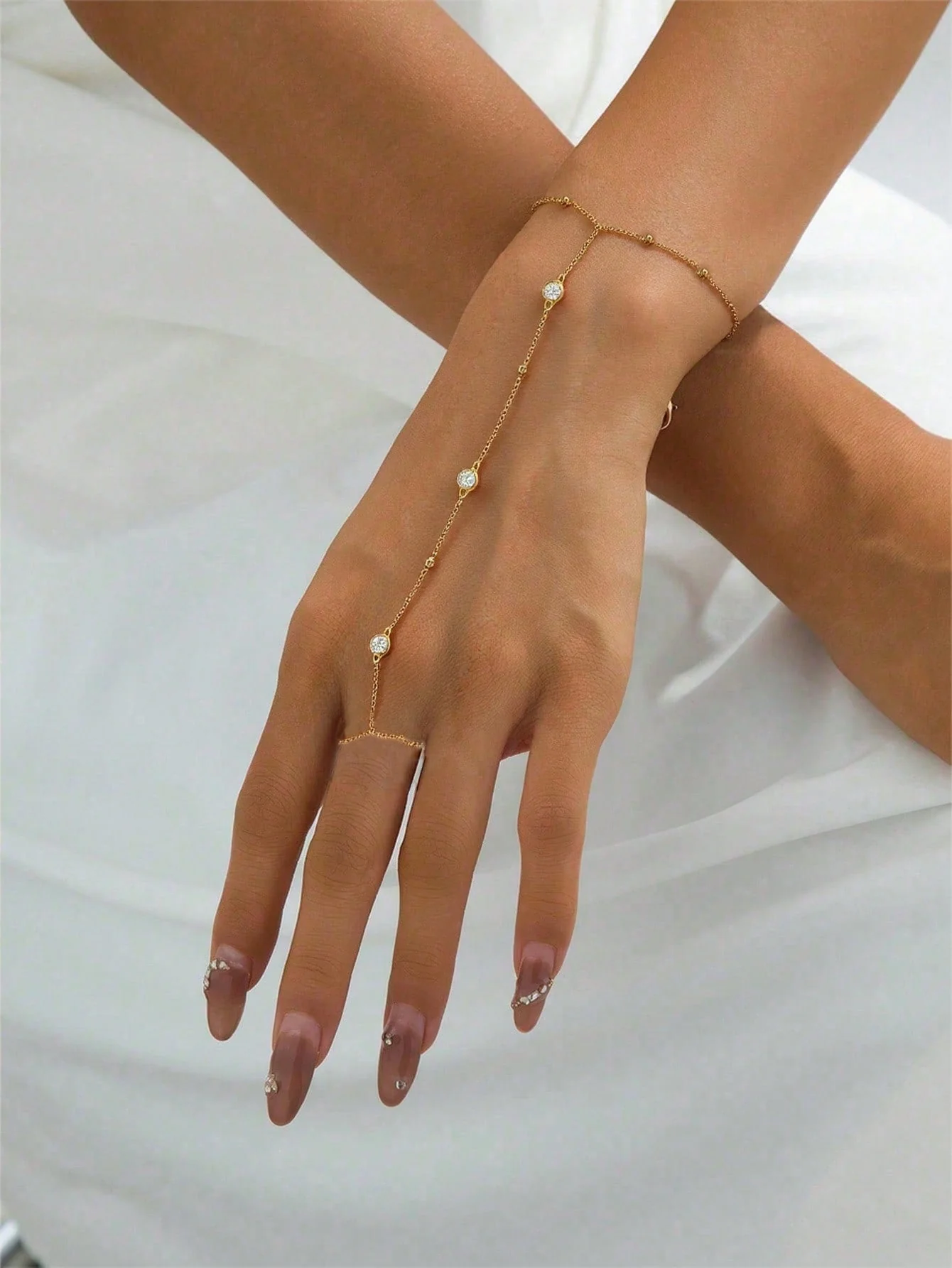 1pc Fashion Pearl Chain Finger Ring, Delicate Bracelet FD - Image 3
