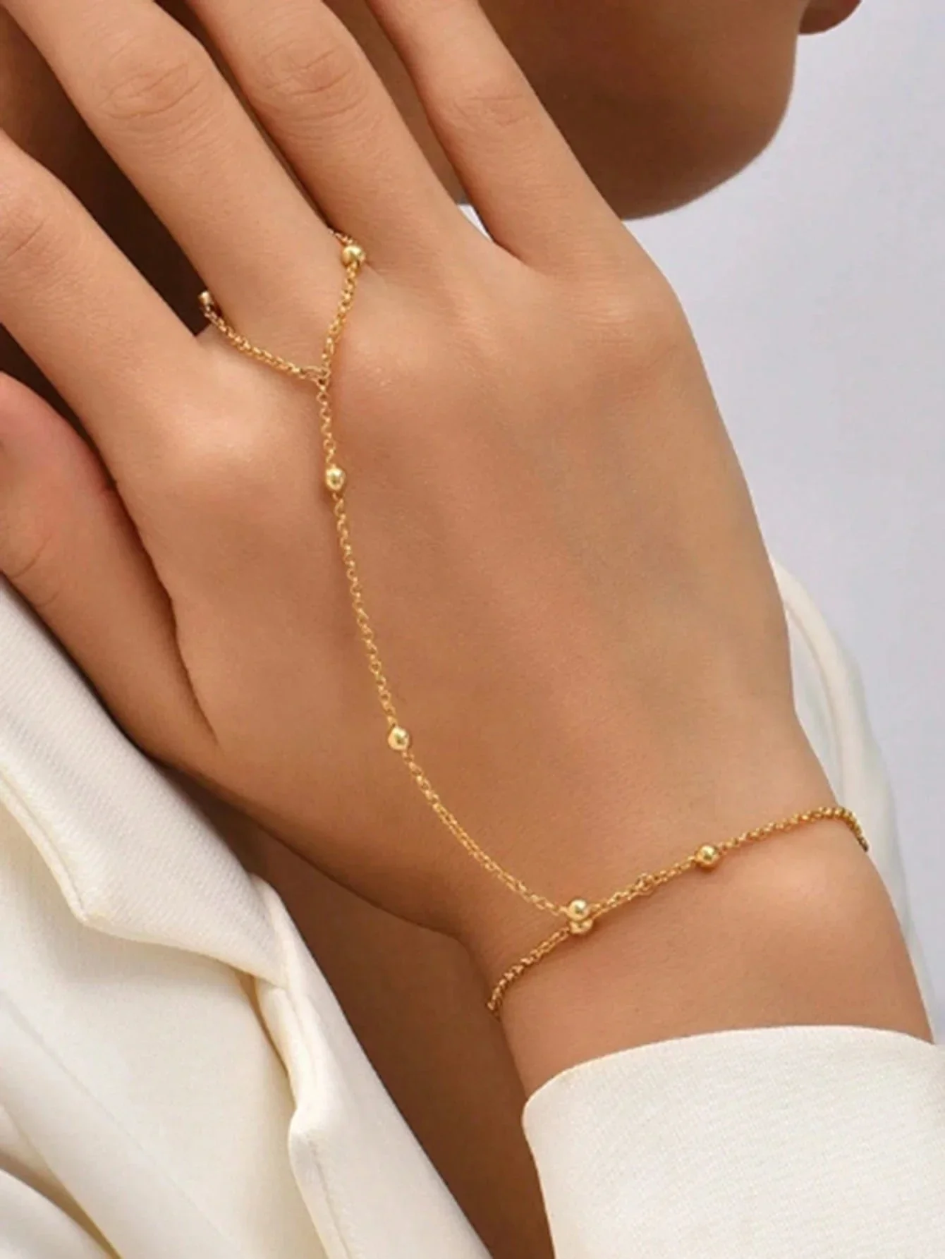 1pc Fashion Pearl Chain Finger Ring, Delicate Bracelet FD - Image 4