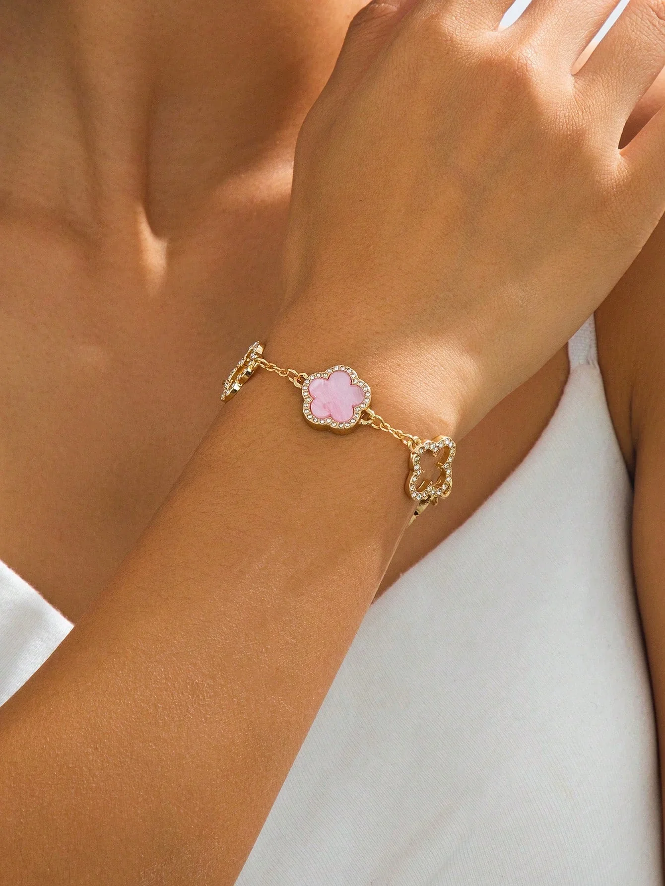 1pc Luxury Elegant Rhinestone Hollow Clover & Flower Charm Bracelet FD - Image 16