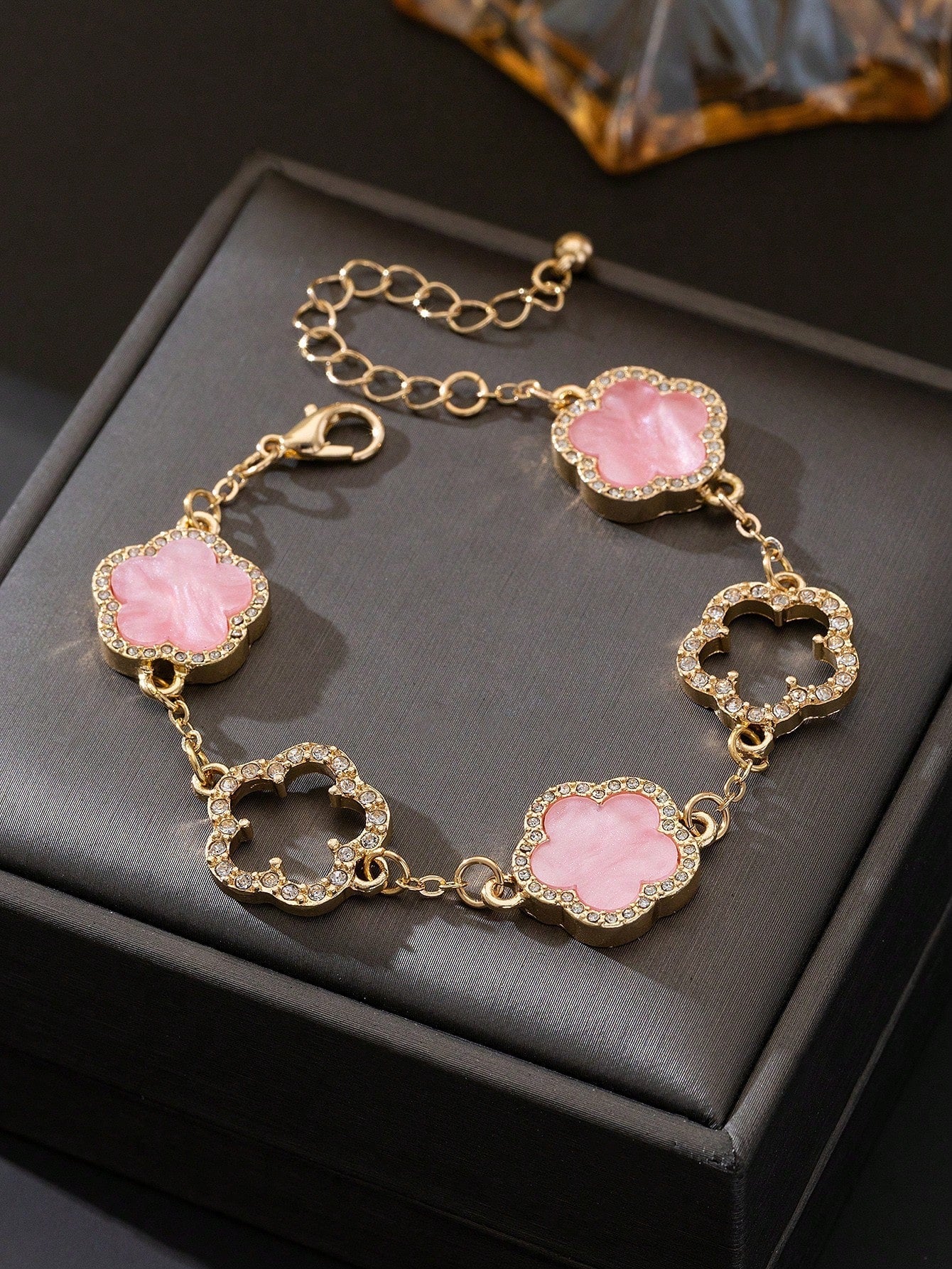 1pc Luxury Elegant Rhinestone Hollow Clover & Flower Charm Bracelet FD - Image 3