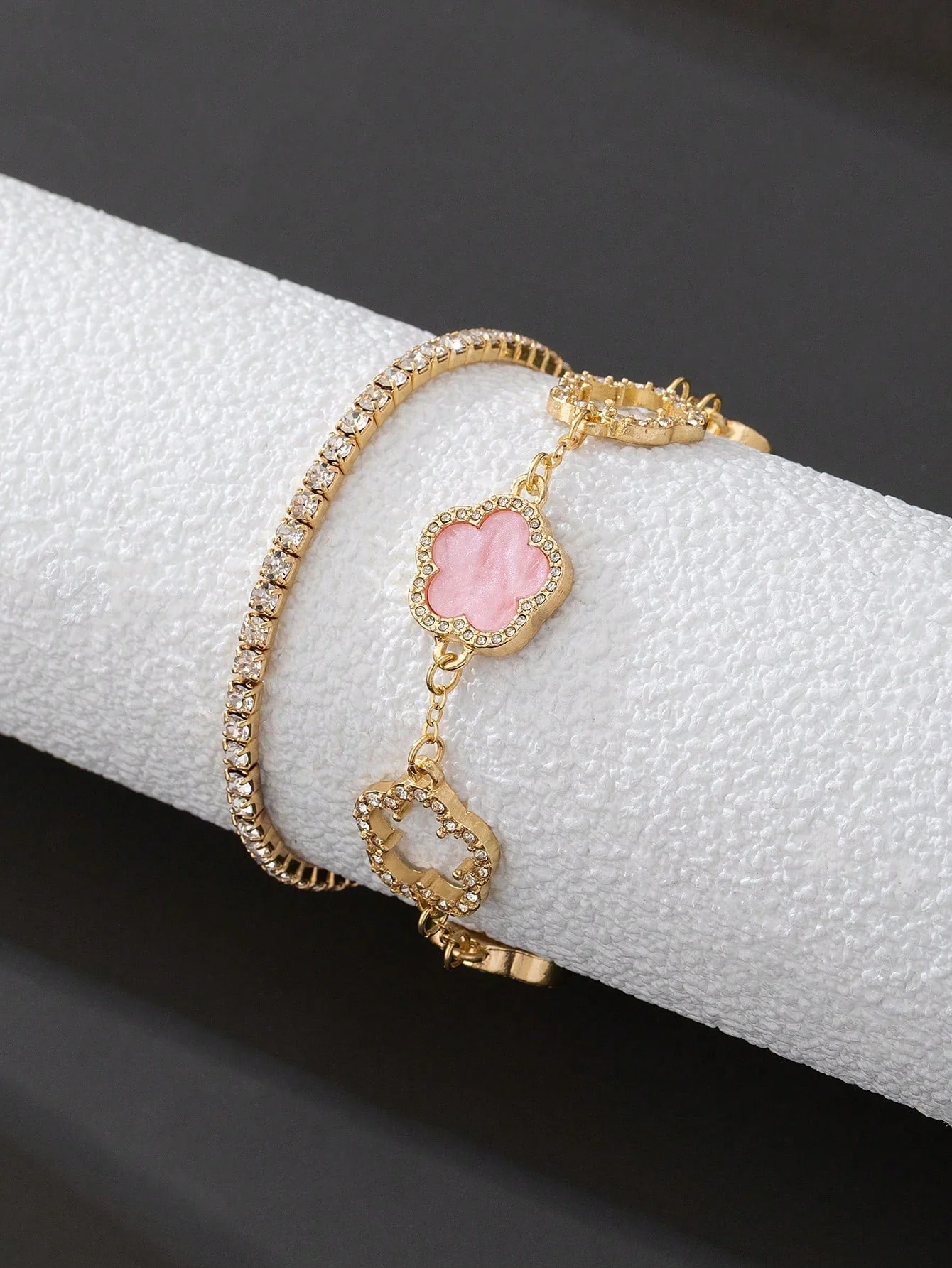 1pc Luxury Elegant Rhinestone Hollow Clover & Flower Charm Bracelet FD - Image 4