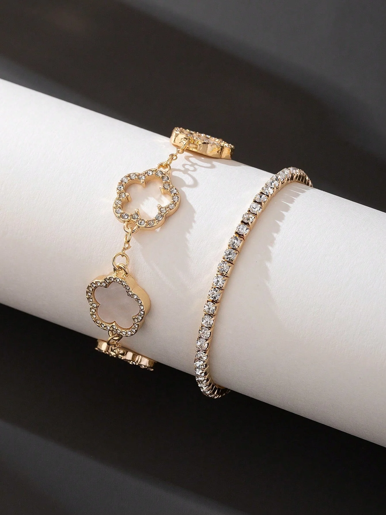 1pc Luxury Elegant Rhinestone Hollow Clover & Flower Charm Bracelet FD - Image 6