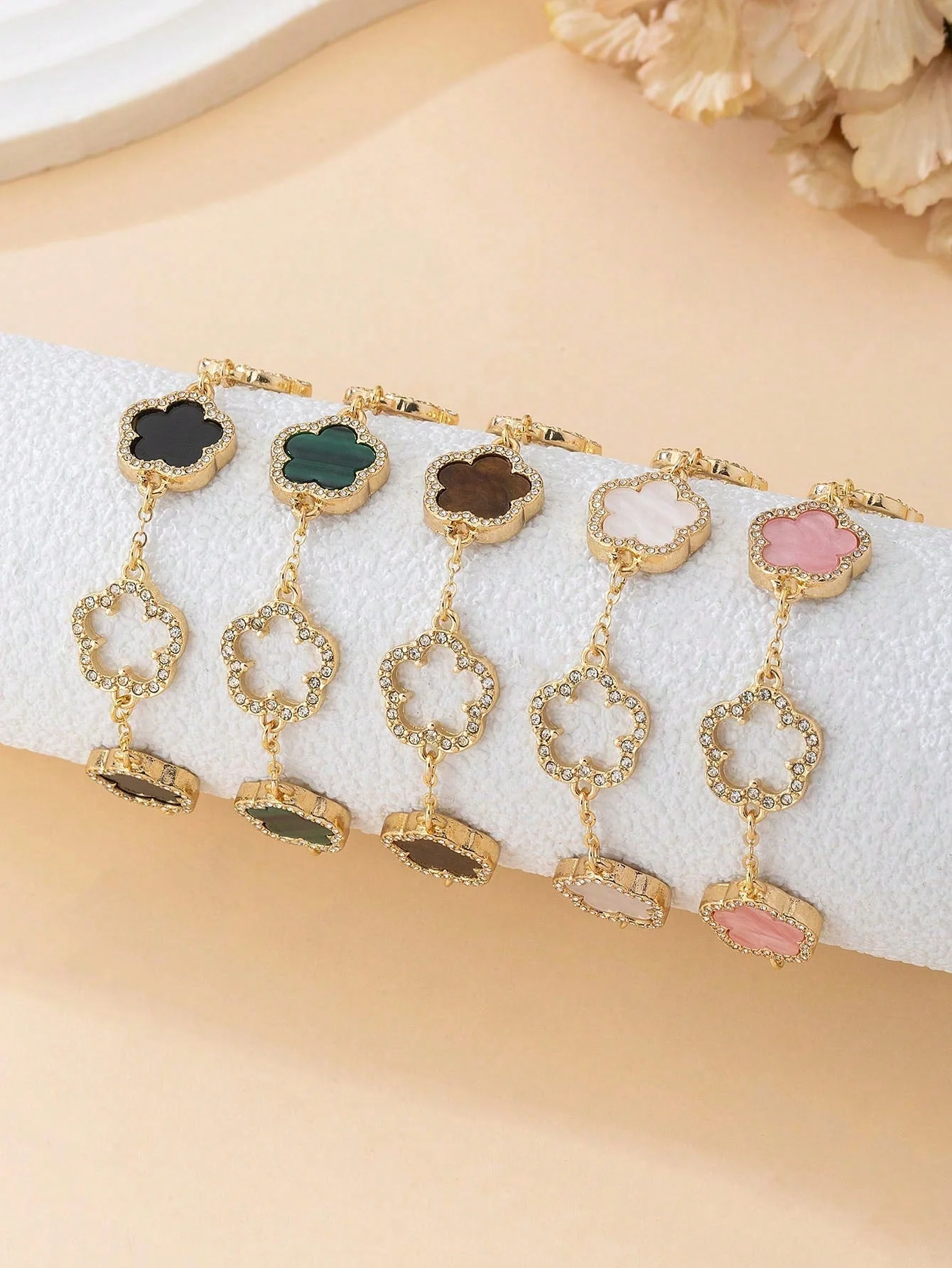 1pc Luxury Elegant Rhinestone Hollow Clover & Flower Charm Bracelet FD - Image 7