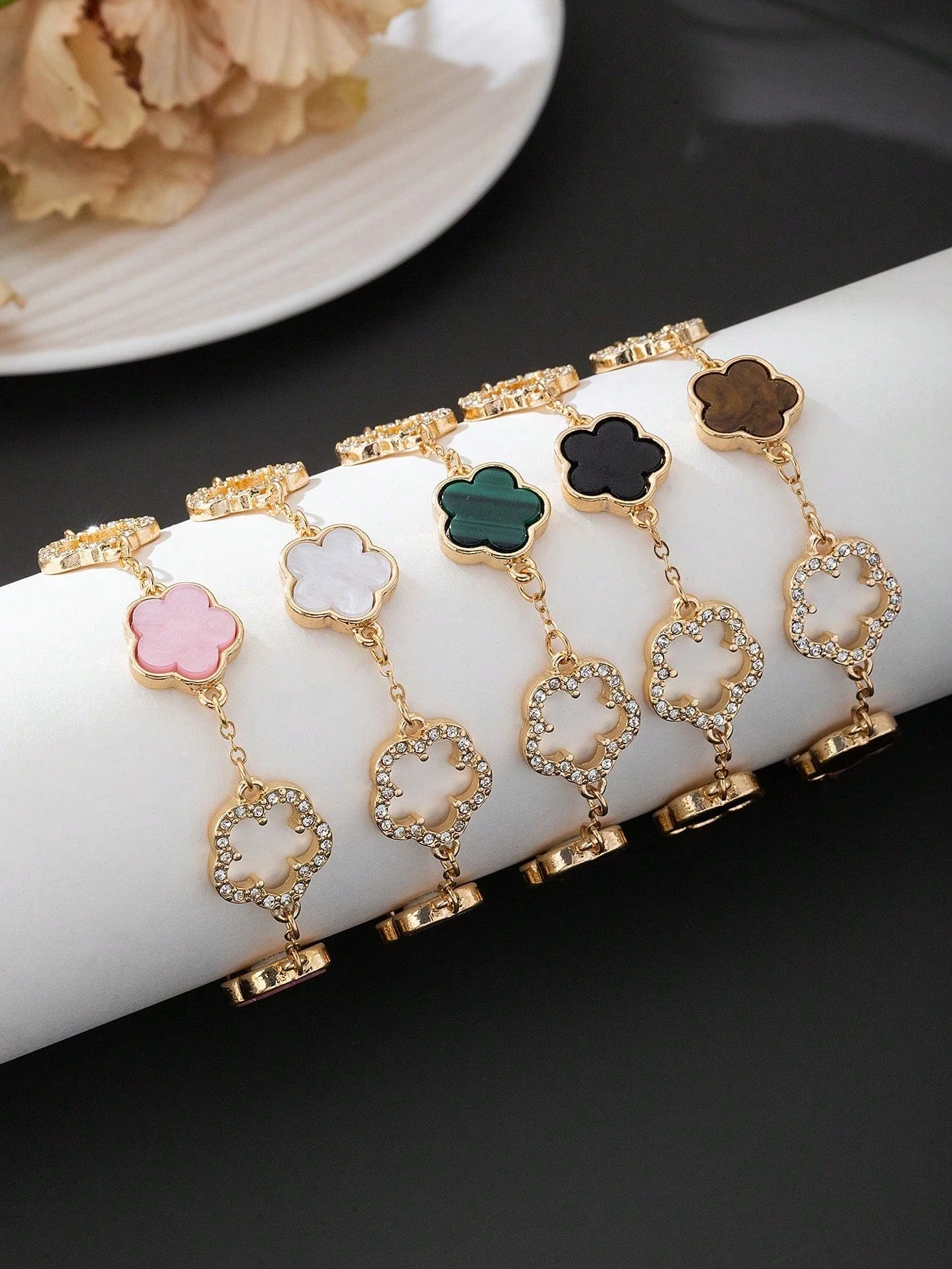 1pc Luxury Elegant Rhinestone Hollow Clover & Flower Charm Bracelet FD - Image 8