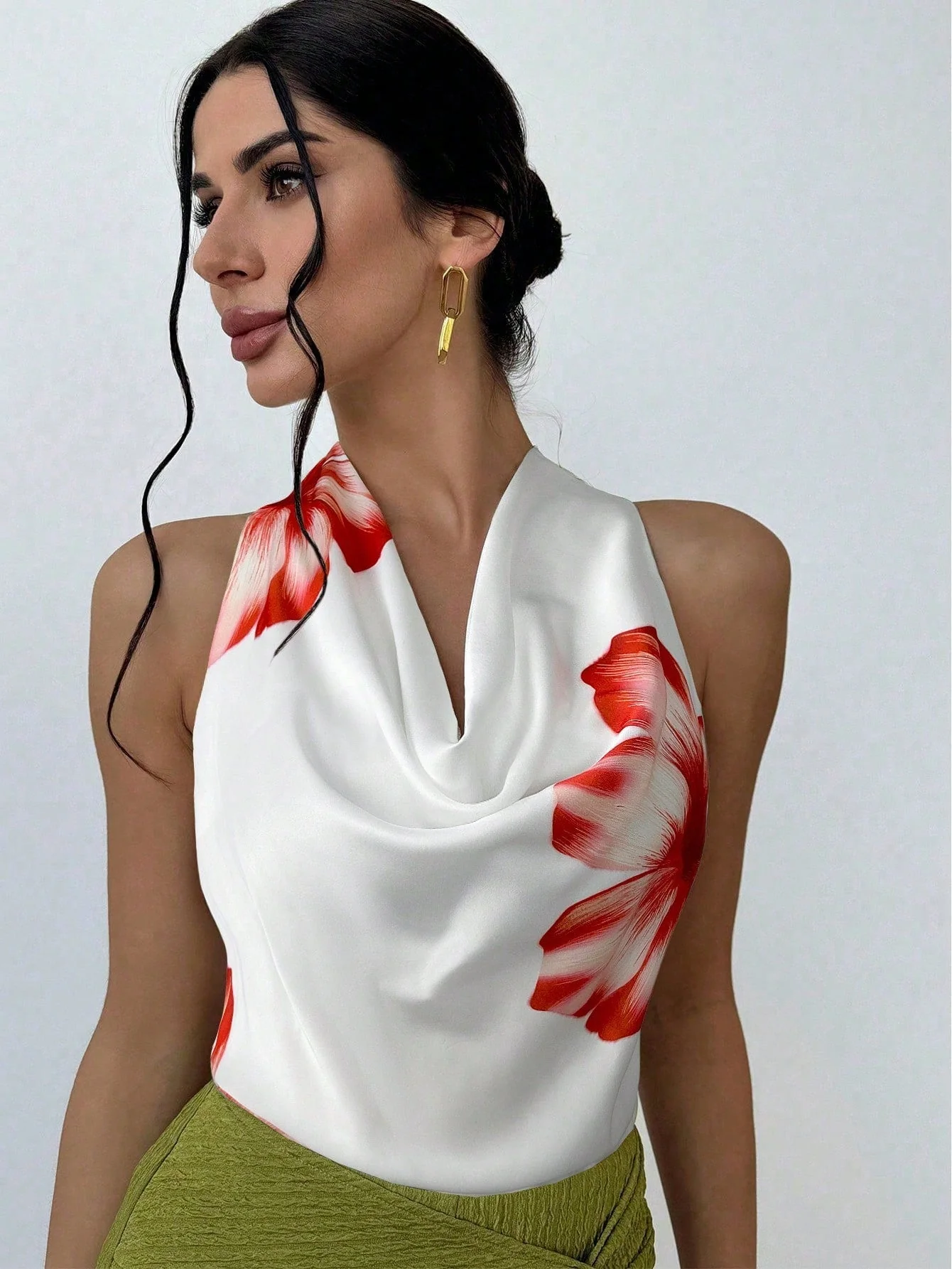 1pc Women's Apricot Tie-Neck Blouse, Minimalist & Elegant,Sleeveless Tops - Image 13