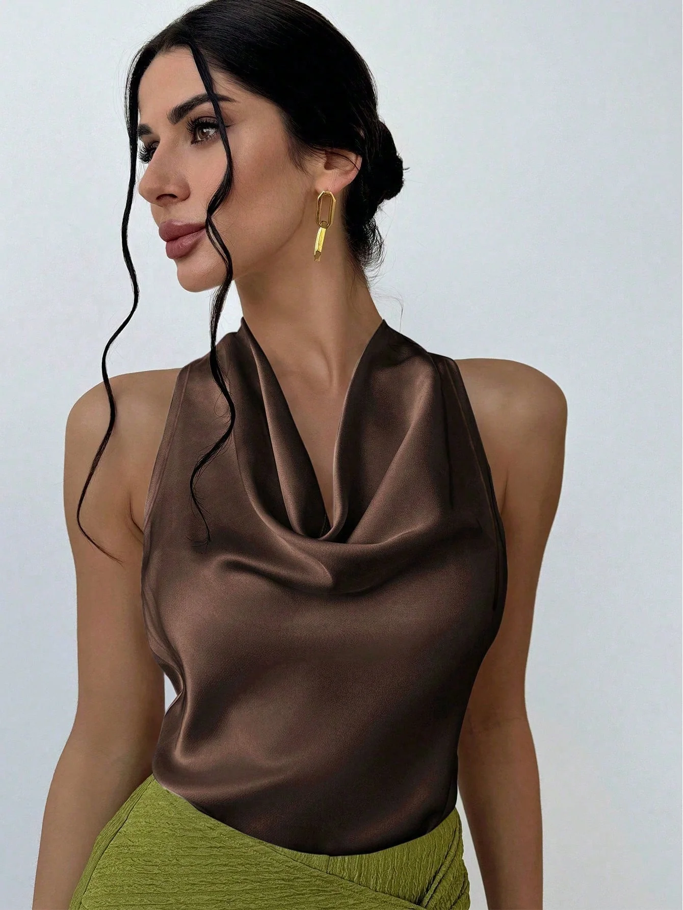1pc Women's Apricot Tie-Neck Blouse, Minimalist & Elegant,Sleeveless Tops - Image 17