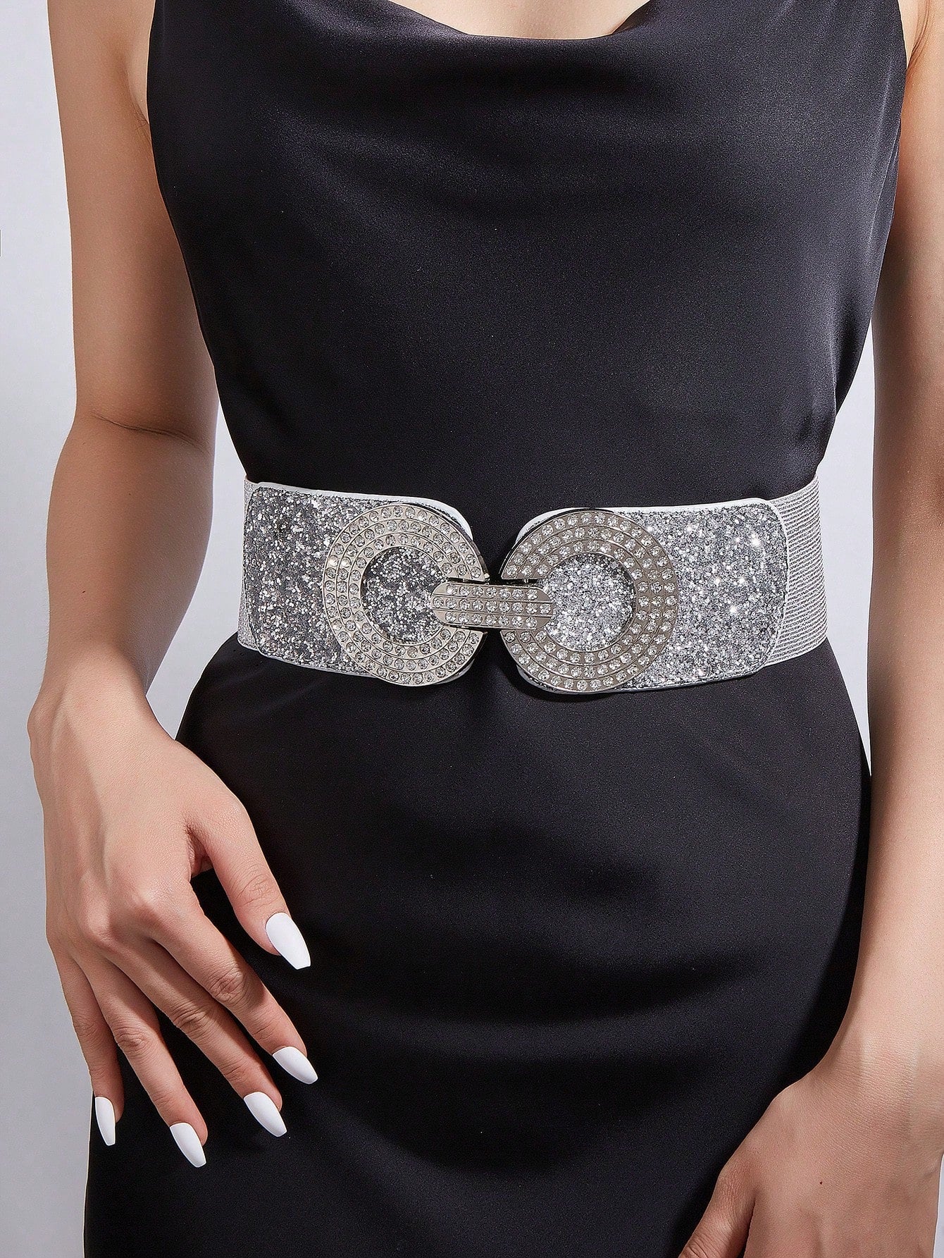 1pc Women's Fashionable Elastic Waistband Decorated Dress Belt With Square Shaped Buckle & Rhinestone Detail, Suitable For Daily And Party Use FD - Image 11