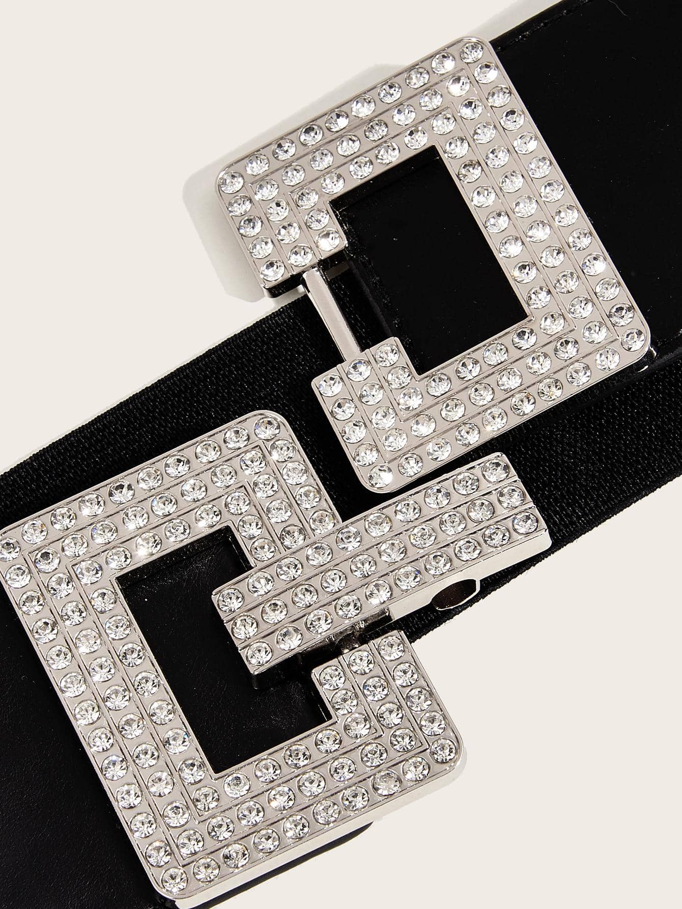 1pc Women's Fashionable Elastic Waistband Decorated Dress Belt With Square Shaped Buckle & Rhinestone Detail, Suitable For Daily And Party Use FD - Image 5