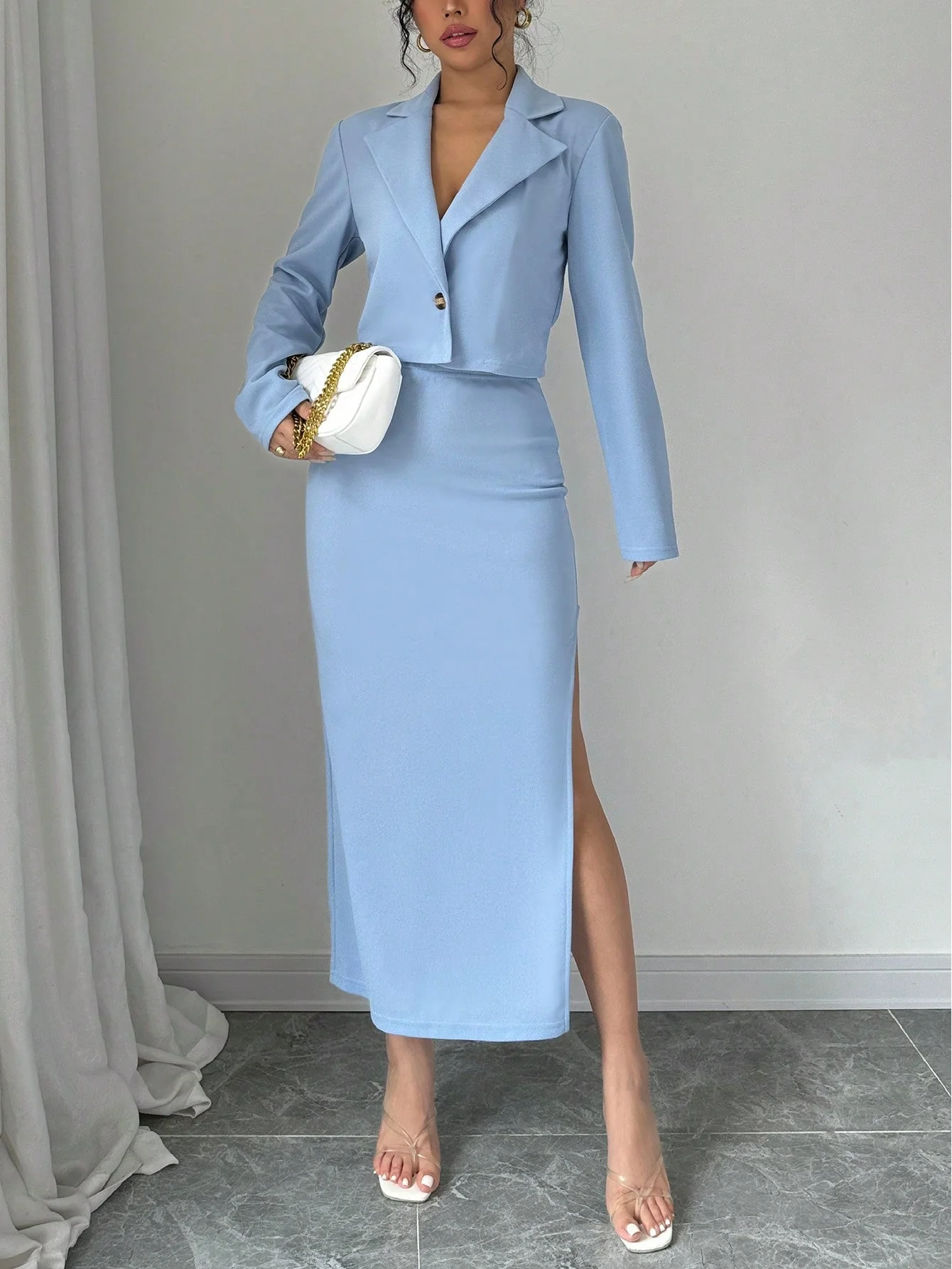 1set Blue Elegant Casual Ladies' Suit - Image 5