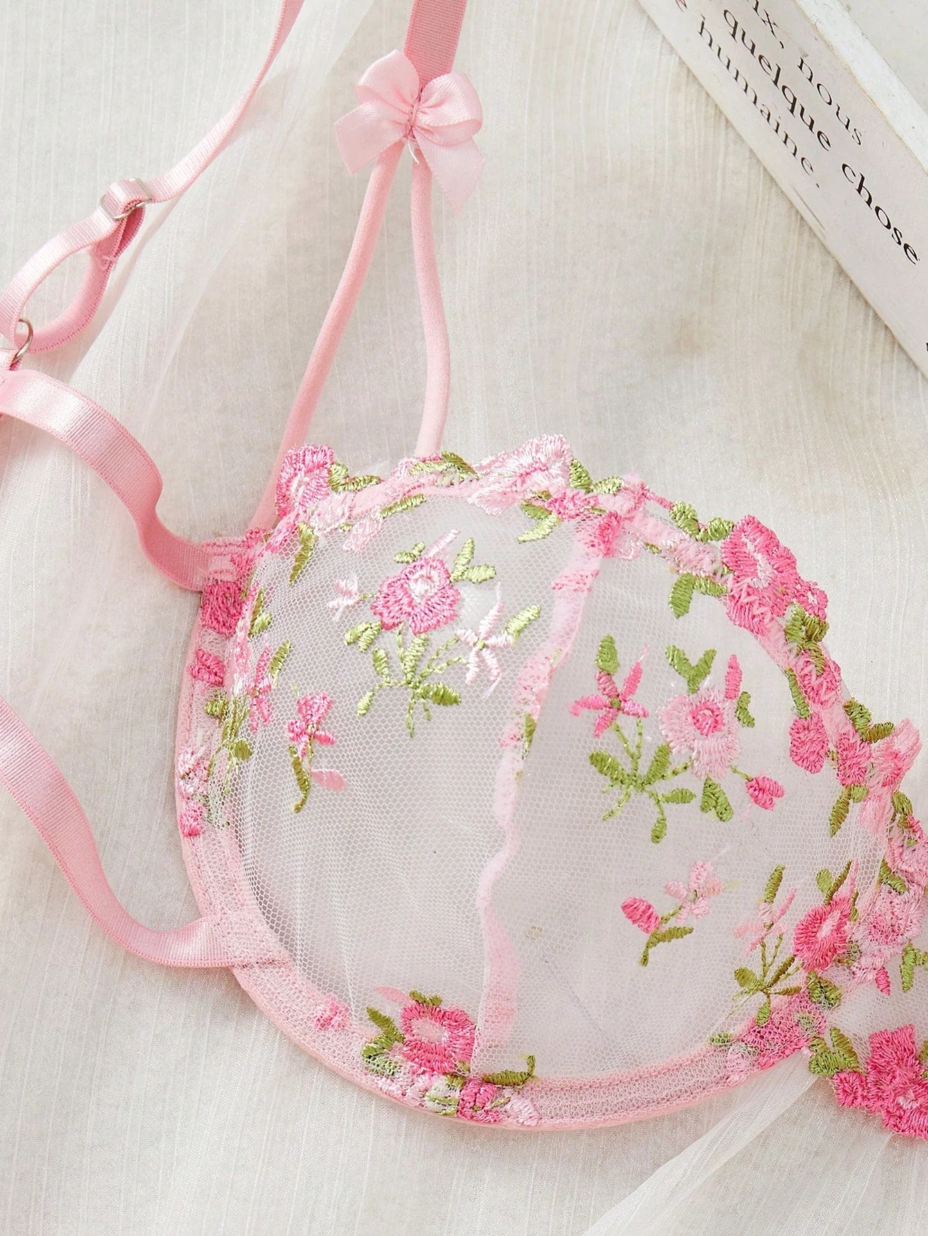 1set Women Floral Embroidery Mesh Lingerie Set (FD) - Image 4