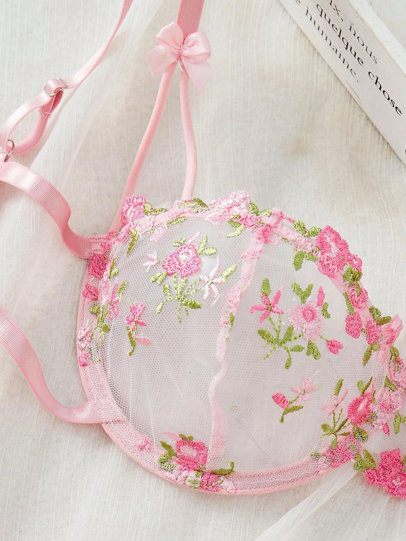 1set Women Floral Embroidery Mesh Lingerie Set (FD) - Image 9