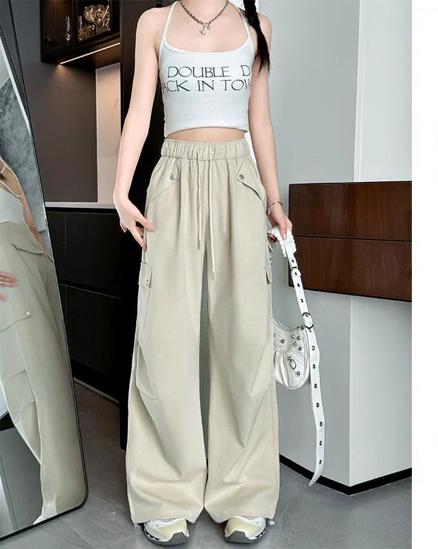2025 new American slim paratrooper straight pants high waist wide leg sports pants