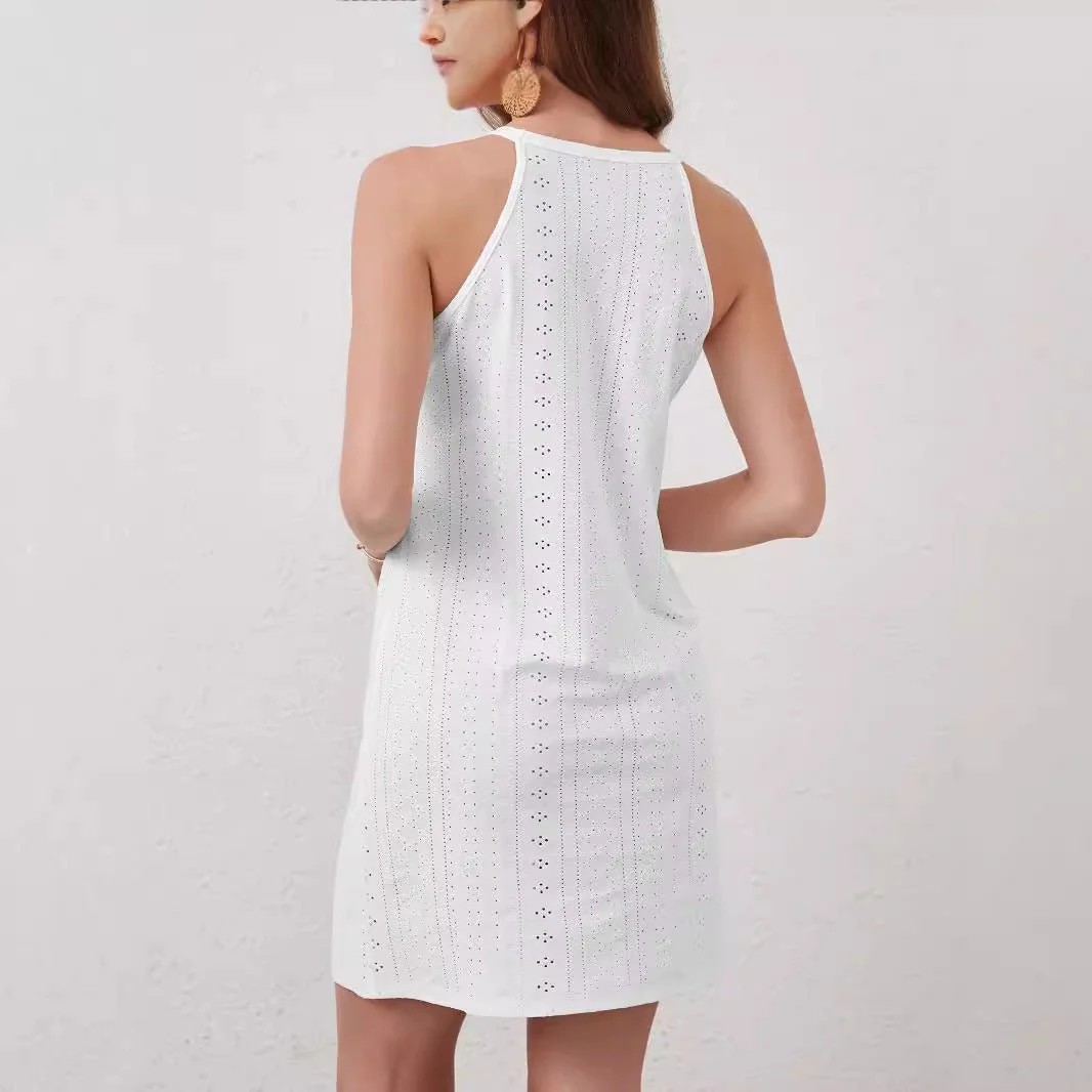2025 new  elegant women's solid color lace splicing sleeveless sexy backless dress - Image 2