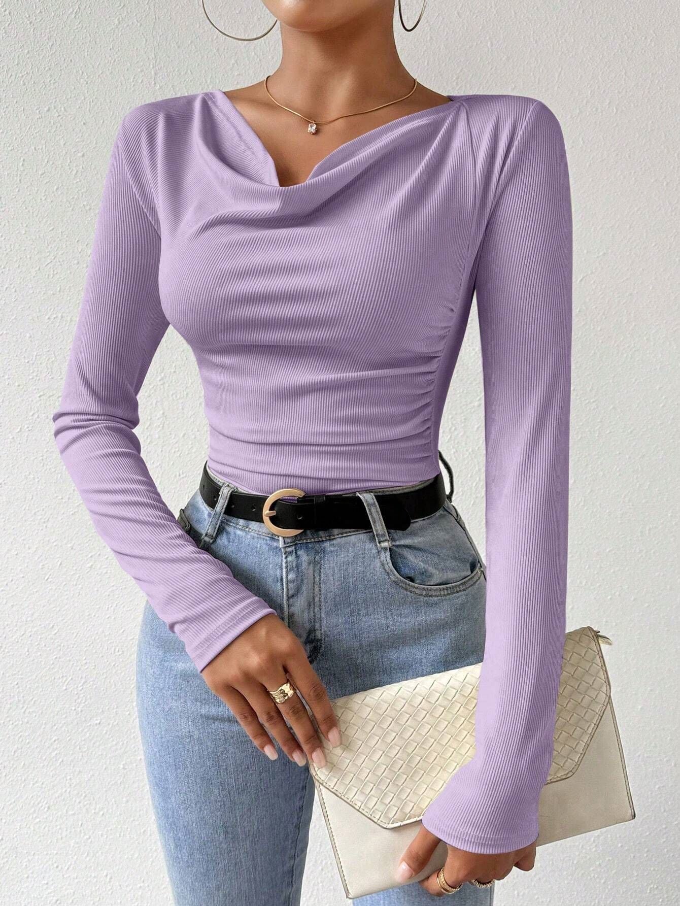 2025 pile collar pleated long-sleeved tops for women - Image 14