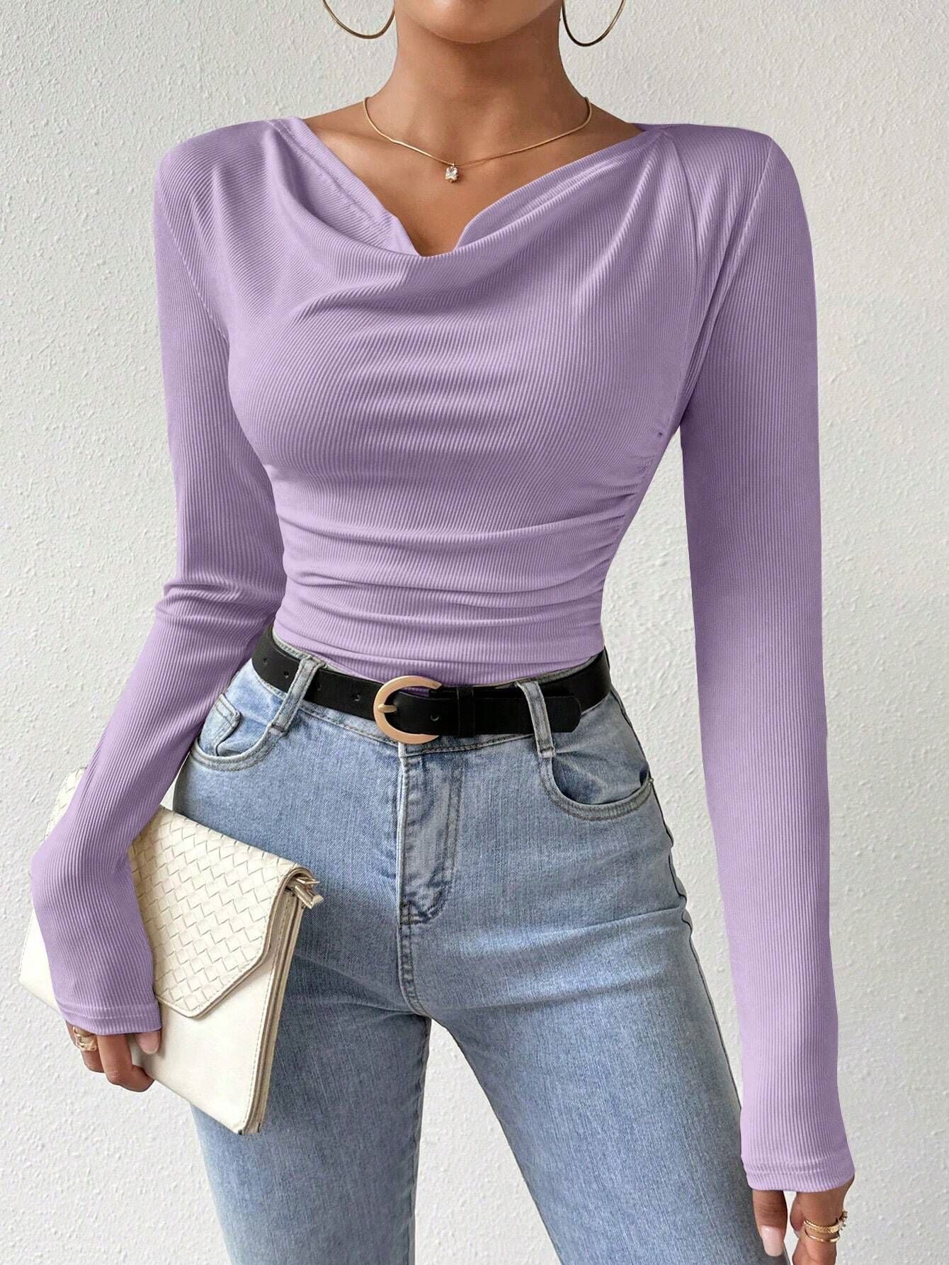 2025 pile collar pleated long-sleeved tops for women - Image 19