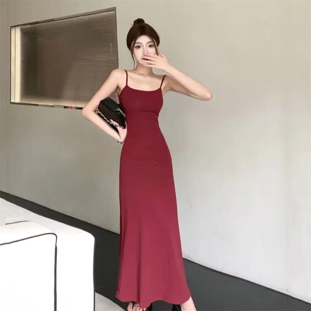 2025 Sleeveless Waisted Backless Suspender Dress FD