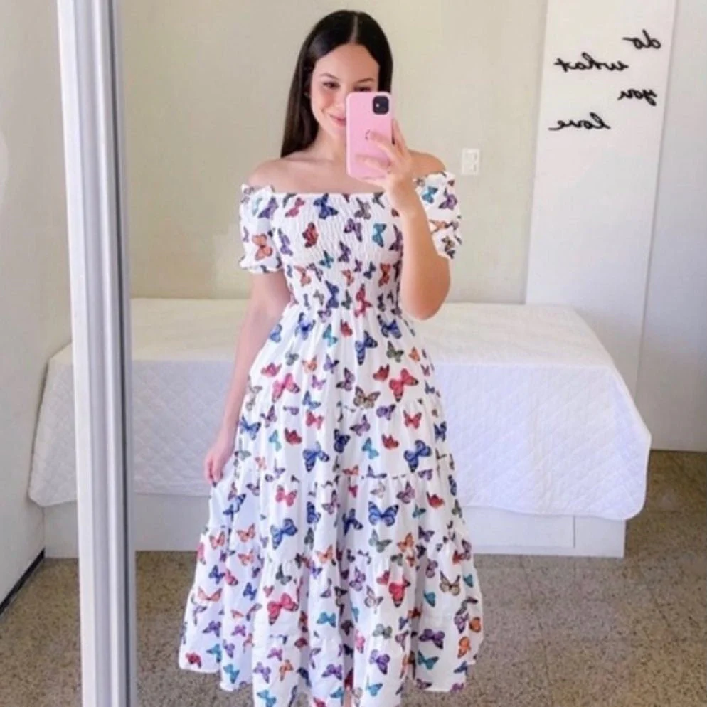 2025 Spring and Summer Artistic French Fresh Print Shirred Dress FD - Image 10
