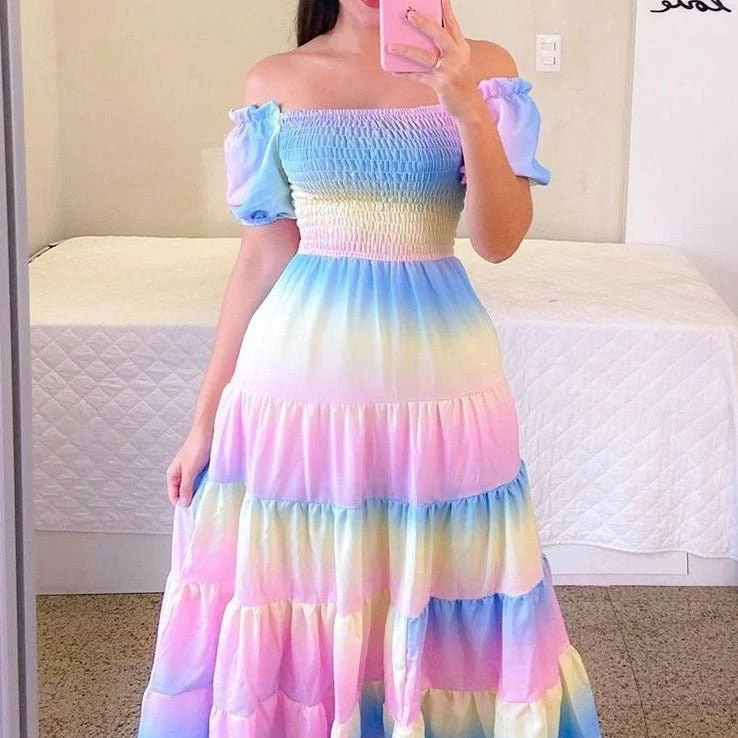 2025 Spring and Summer Artistic French Fresh Print Shirred Dress FD - Image 11