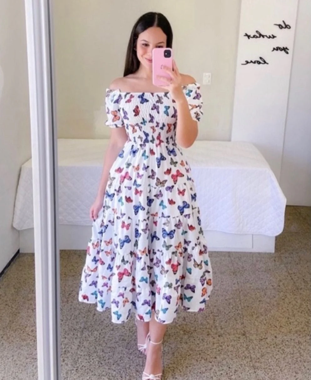 2025 Spring and Summer Artistic French Fresh Print Shirred Dress FD - Image 4