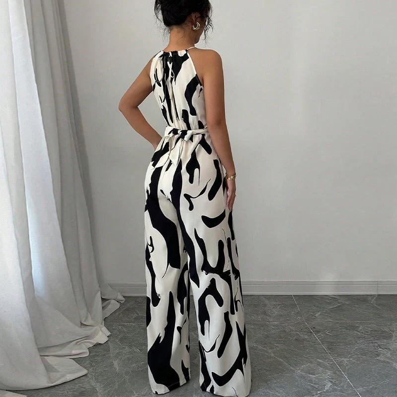 2025 spring and summer INS zebra pattern suspender jumpsuit European and American style lace-up wide-leg trousers women's clothing - Image 3