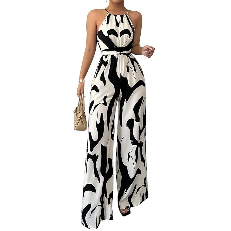 2025 spring and summer INS zebra pattern suspender jumpsuit European and American style lace-up wide-leg trousers women's clothing - Image 5
