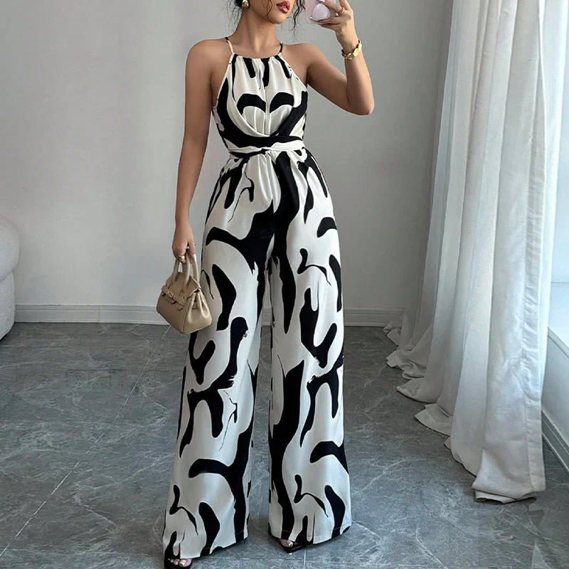 2025 spring and summer INS zebra pattern suspender jumpsuit European and American style lace-up wide-leg trousers women's clothing - Image 6