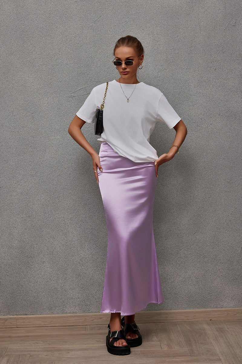 2025 Spring and Summer New Simulation Silk Skirt Fishtail Satin Hip Skirt - Image 2