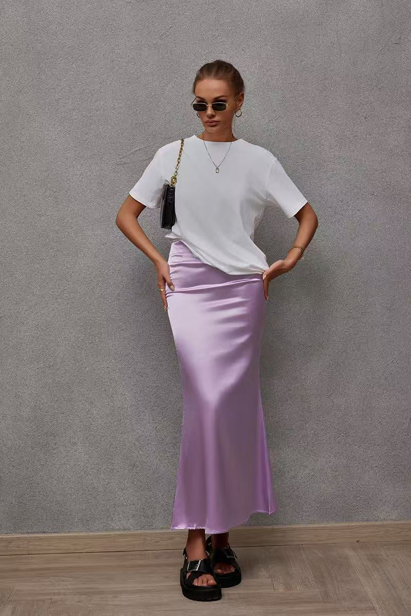 2025 Spring and Summer New Simulation Silk Skirt Fishtail Satin Hip Skirt - Image 21