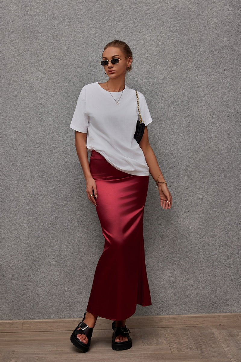 2025 Spring and Summer New Simulation Silk Skirt Fishtail Satin Hip Skirt - Image 5