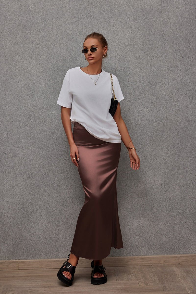 2025 Spring and Summer New Simulation Silk Skirt Fishtail Satin Hip Skirt - Image 9