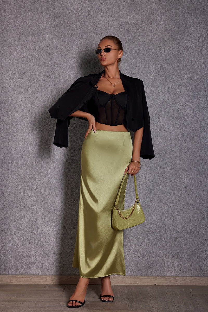 2025 Spring and Summer New Simulation Silk Skirt Fishtail Satin Hip Skirt  FD