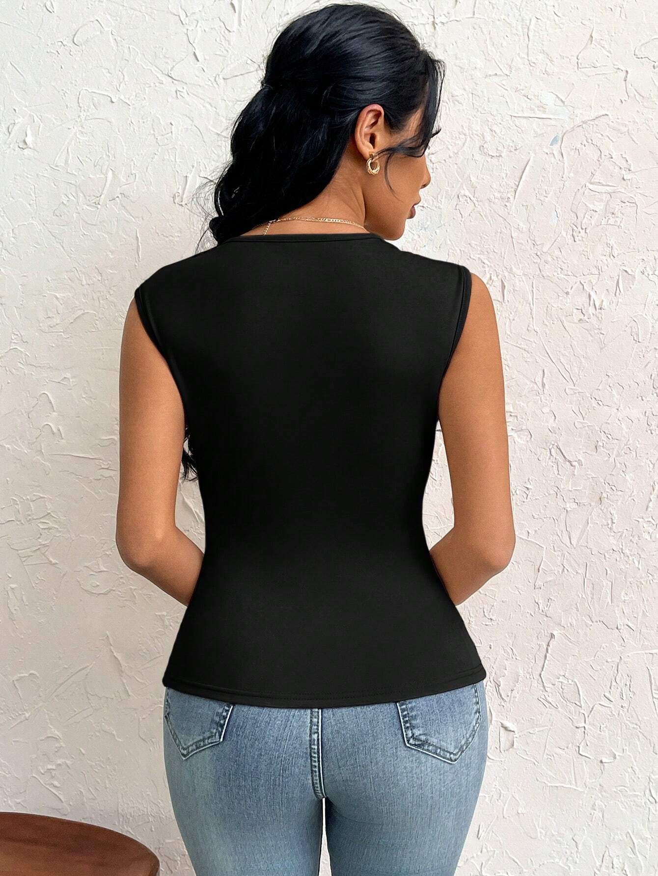 2025 spring and summer oblique collar slim short solid color top - Image 11