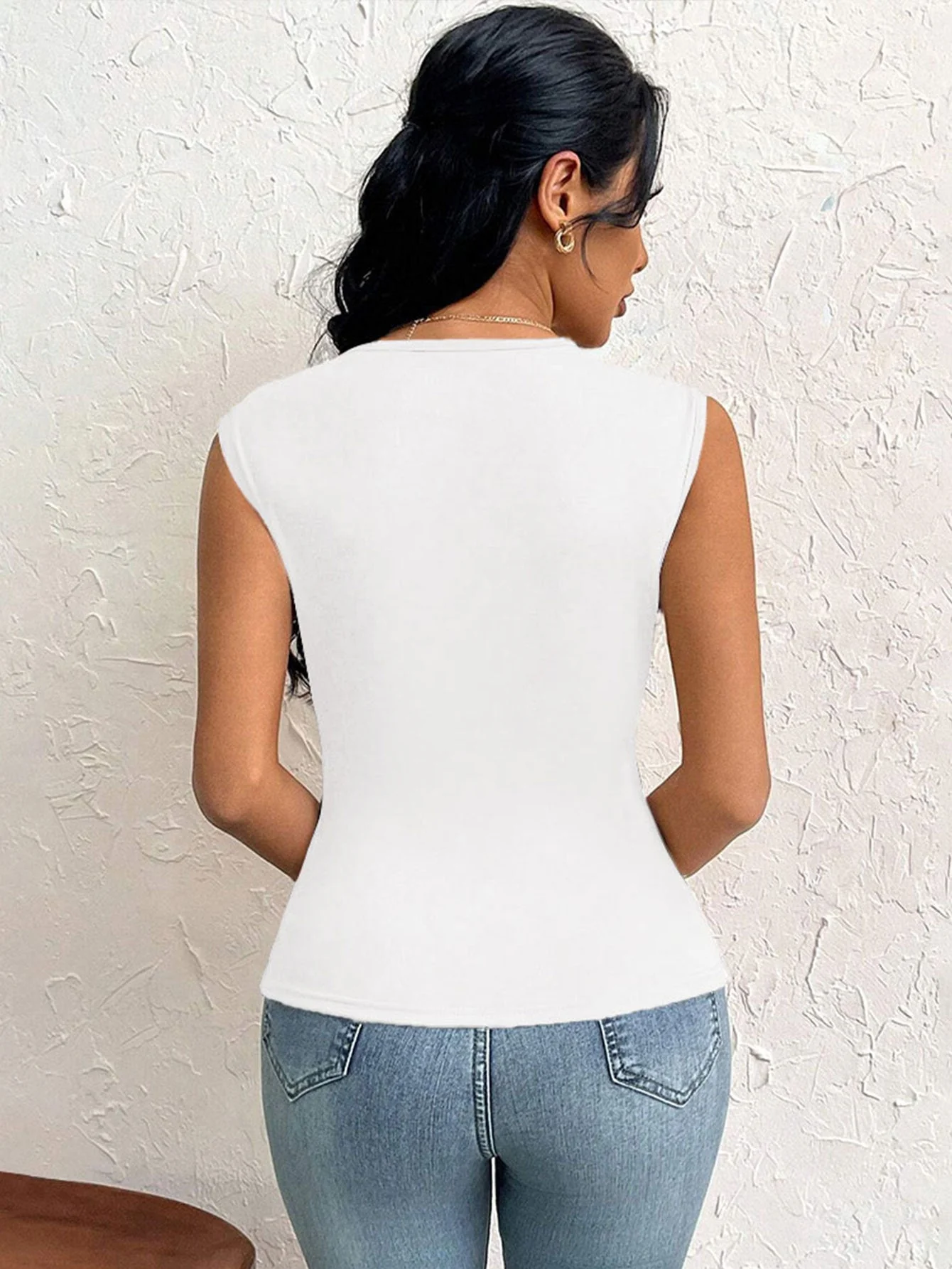 2025 spring and summer oblique collar slim short solid color top - Image 18
