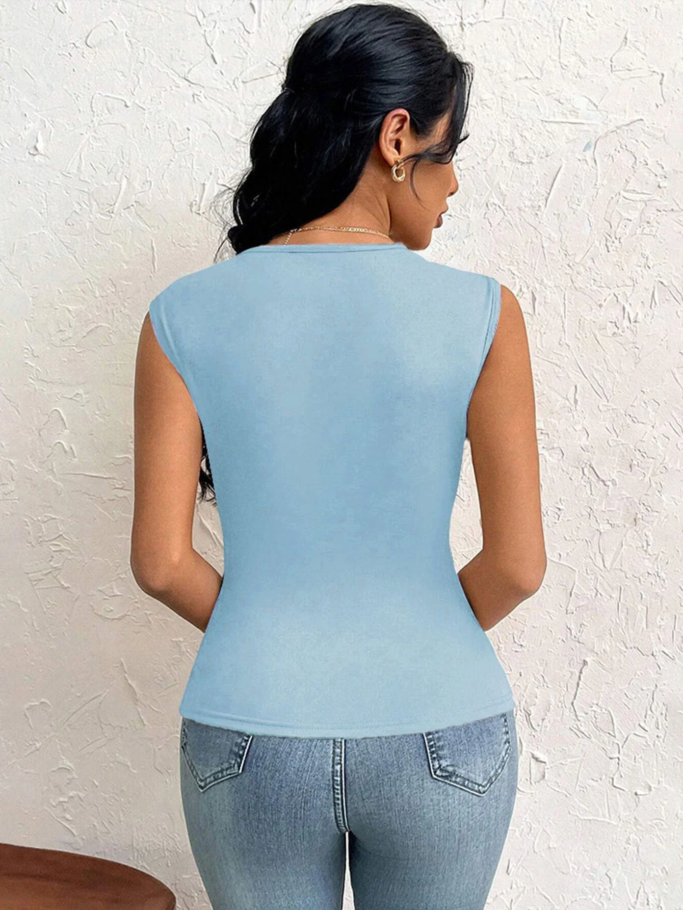 2025 spring and summer oblique collar slim short solid color top - Image 23