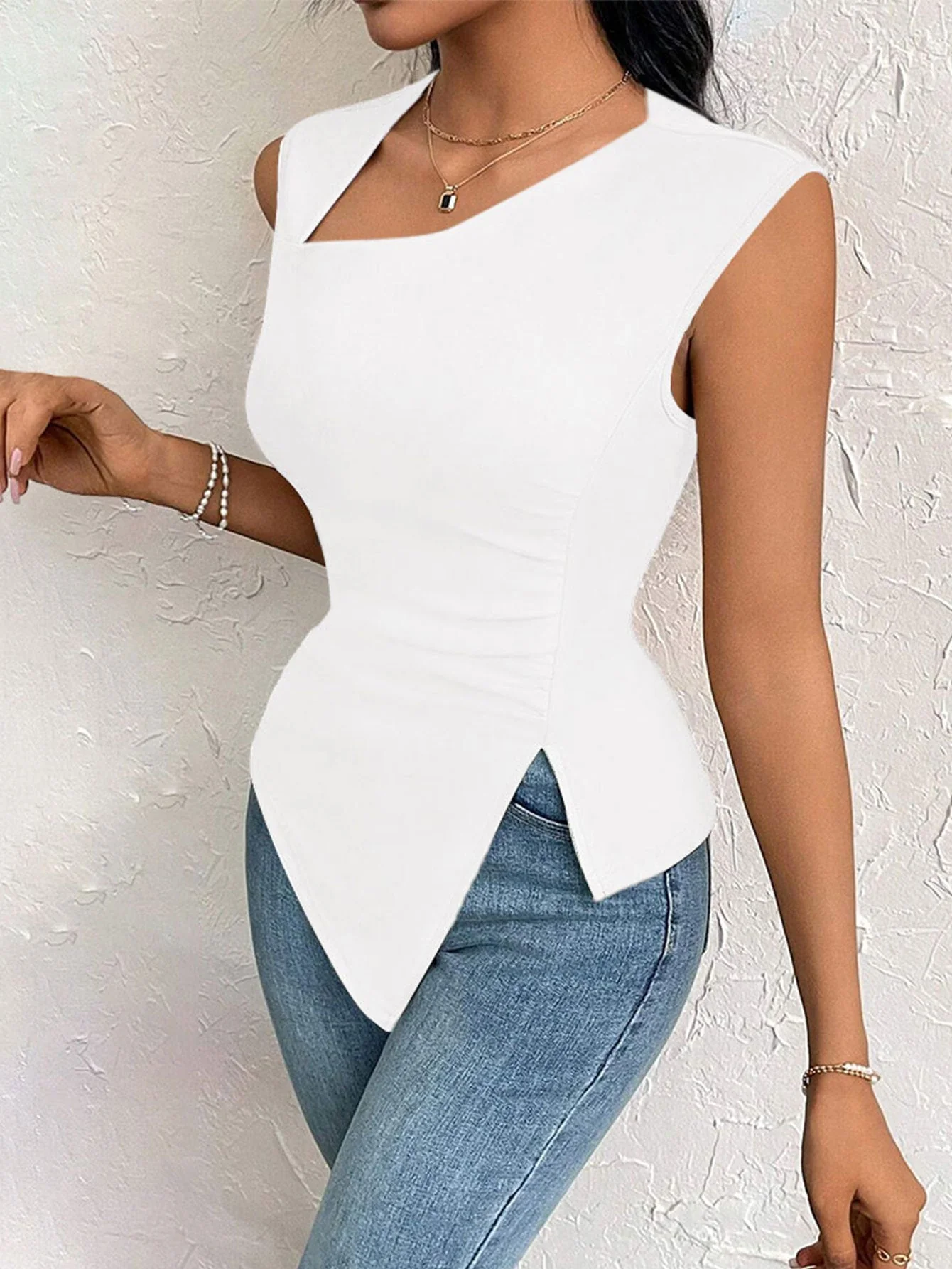 2025 spring and summer oblique collar slim short solid color top - Image 7