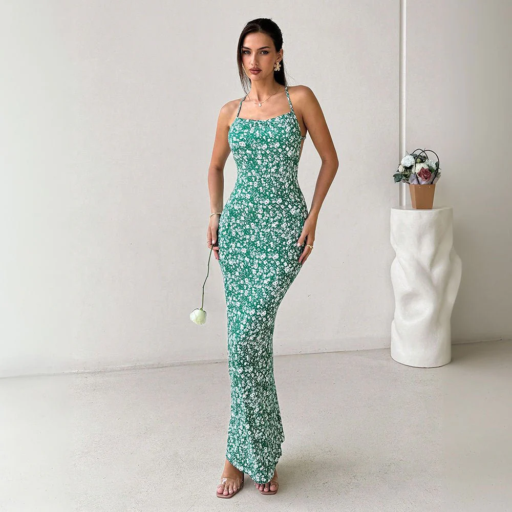 2025 Spring/Summer – Sweet & Fresh Suspender Backless Floral Holiday Dress - Image 3