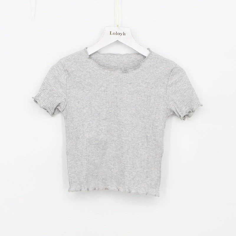 2025 Summer American Style Fashion Retro Ruffle Edge Slim Short Sleeve T-shirt FD - Image 3