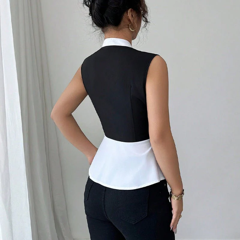 2025 summer and commuter style fake two-piece shirt for women - Image 3