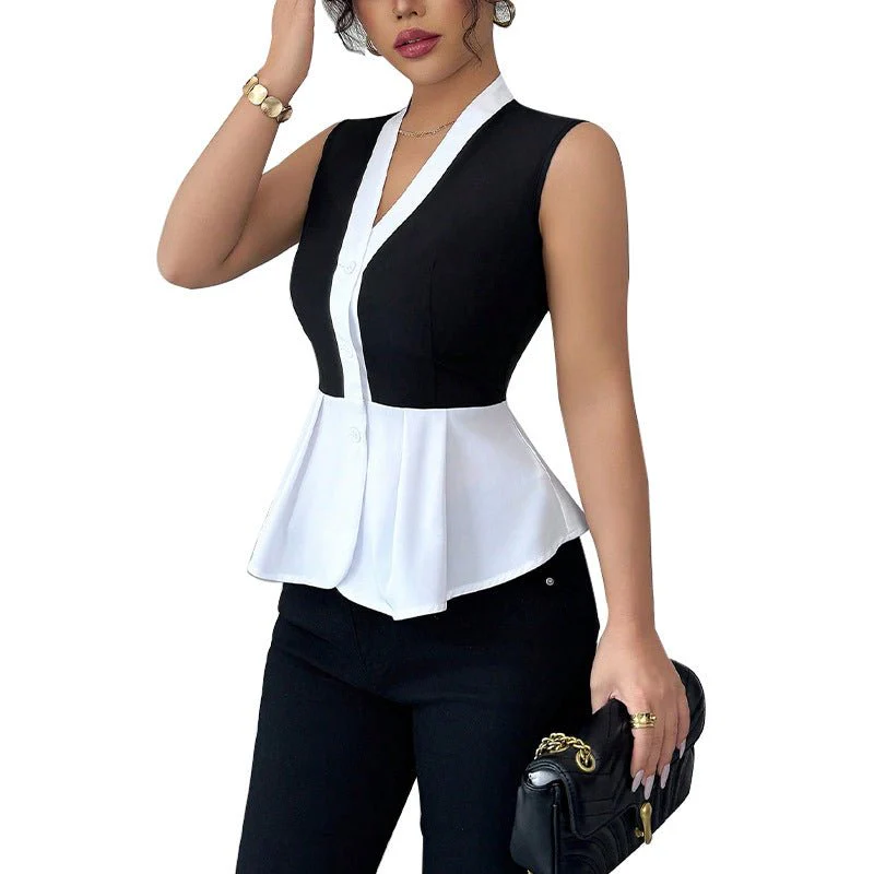 2025 summer and commuter style fake two-piece shirt for women - Image 5