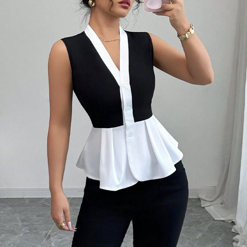 2025 summer and commuter style fake two-piece shirt for women - Image 6