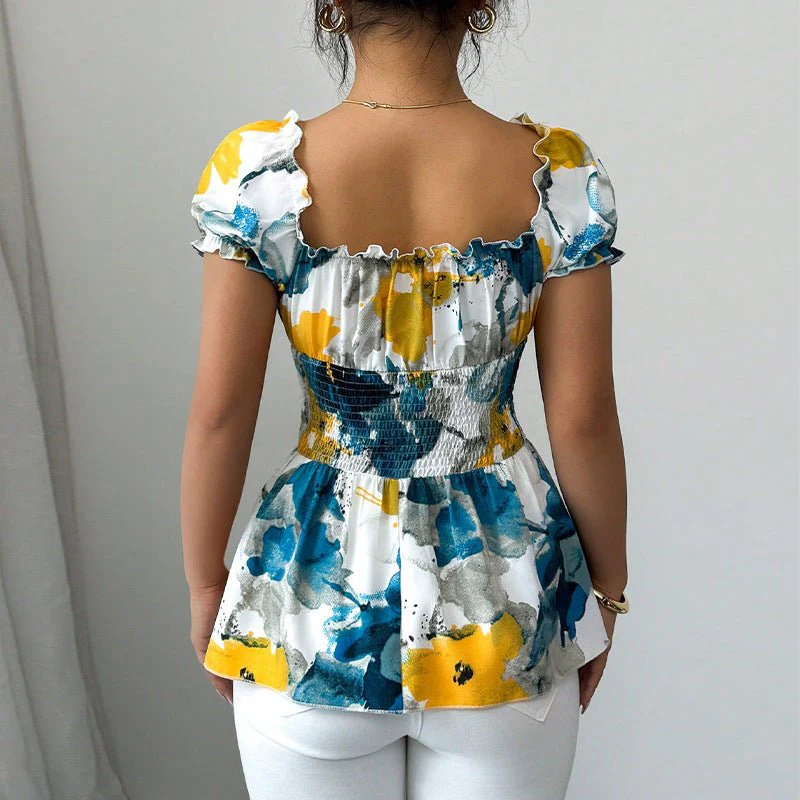 2025 Summer and Holiday Style Deep V Neck Shirt Tie-Dye Slim Pullover Top for Women - Image 4
