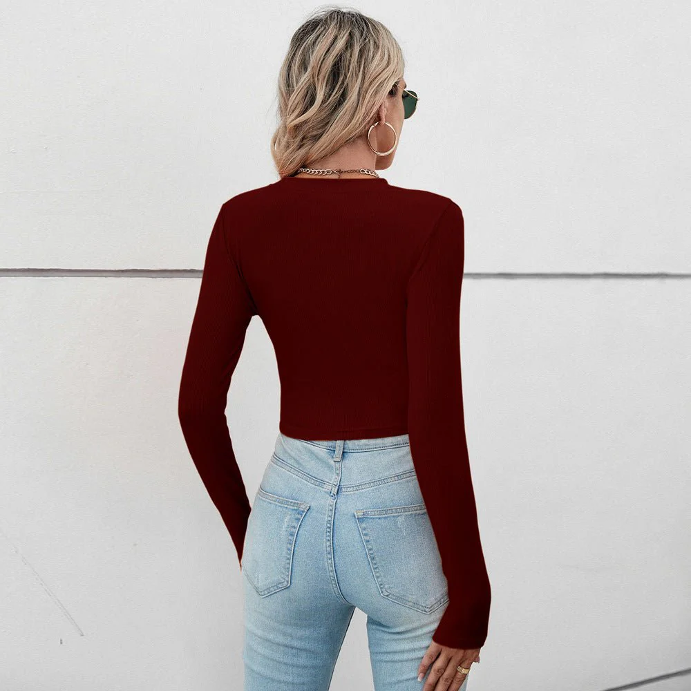 2025 Summer Comfortable Casual Irregular Short Pleated Slim Fit Long Sleeve Women's T-shirt FD - Image 33