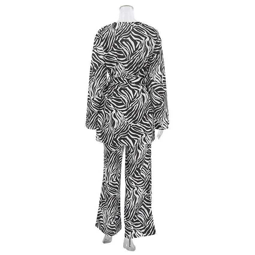 2025 Summer Cool Zebra Print Lace-up Long Sleeve Pants Two-piece Elastic Casual Loungewear FD - Image 17