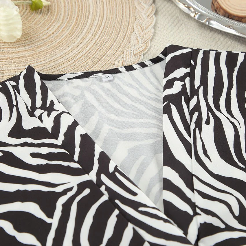 2025 Summer Cool Zebra Print Lace-up Long Sleeve Pants Two-piece Elastic Casual Loungewear FD - Image 18