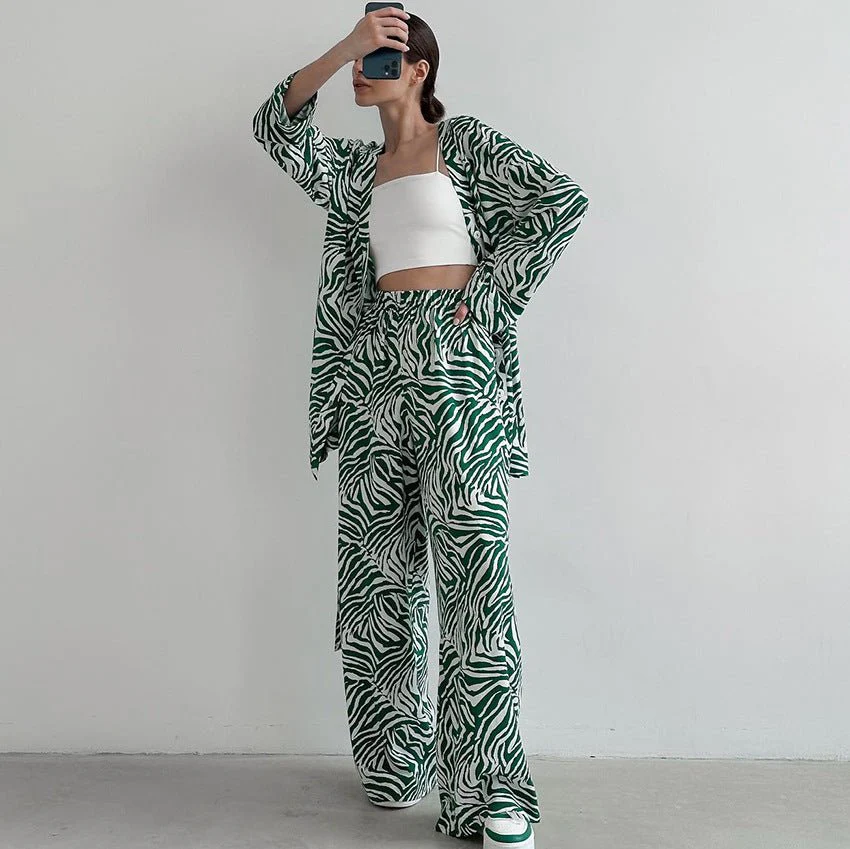 2025 Summer Cool Zebra Print Lace-up Long Sleeve Pants Two-piece Elastic Casual Loungewear FD - Image 30