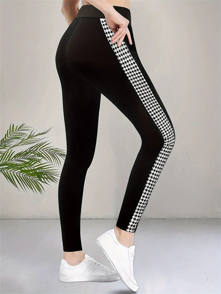 2025 summer high waist elastic tights printed leg slits casual pants trousers