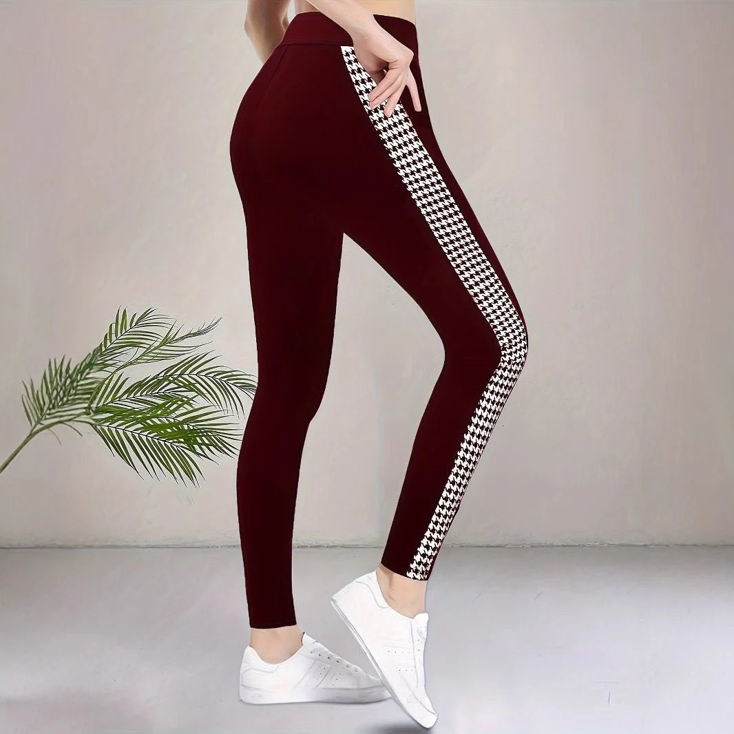 2025 summer high waist elastic tights printed leg slits casual pants trousers - Image 3