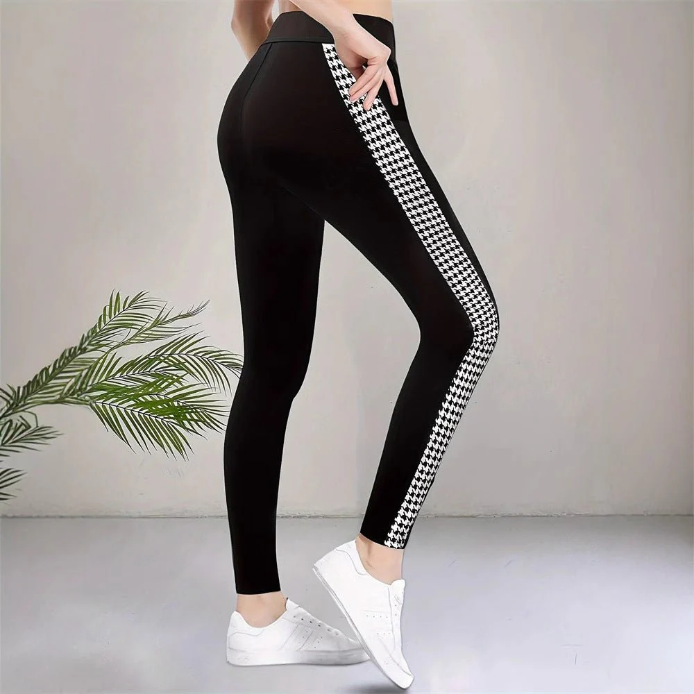2025 summer high waist elastic tights printed leg slits casual pants trousers - Image 5