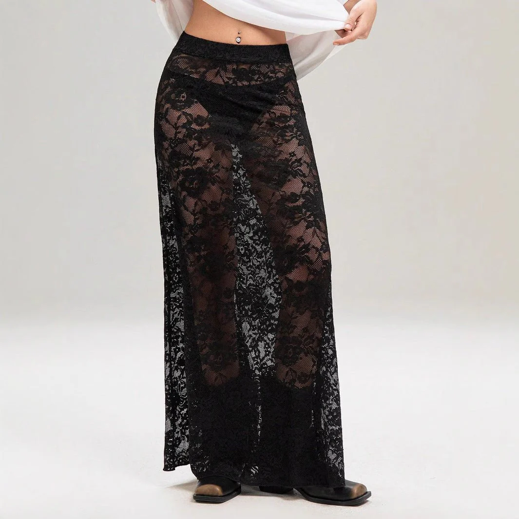 2025 summer new women's clothing solid color slim-fit hip-wrapped street fashion high-waisted lace skirt - Image 3